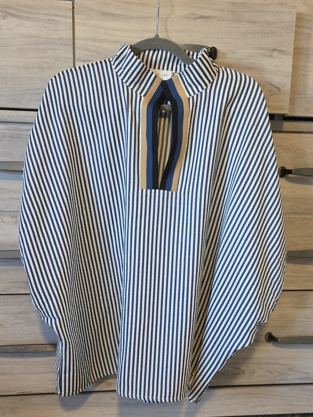 Entro Navy & White Striped Shirt with Contrast Neck Trim